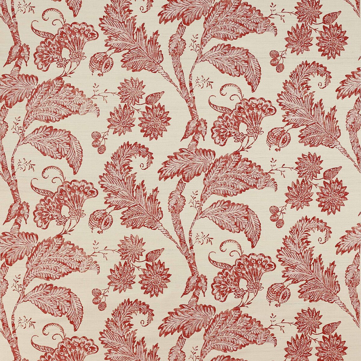 Limbury Fabric - Tomato by red botanical cotton fabric from Colefax & Fowler