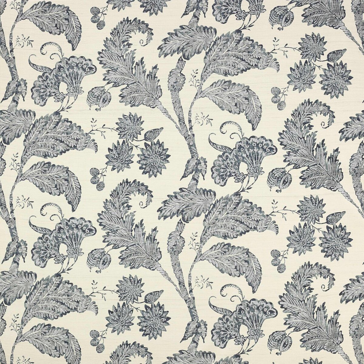 blue botanical cotton fabric from Colefax & Fowler