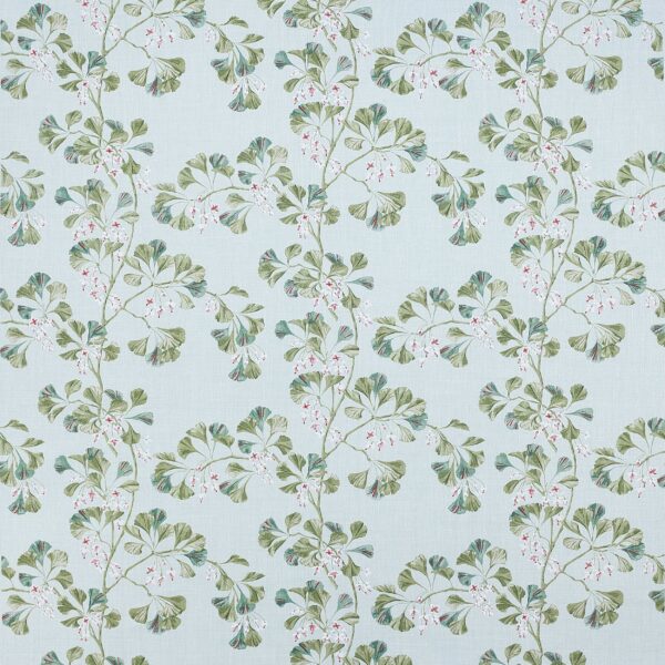 Greenacre Fabric - Aqua by blue botanical linen fabric from Colefax & Fowler