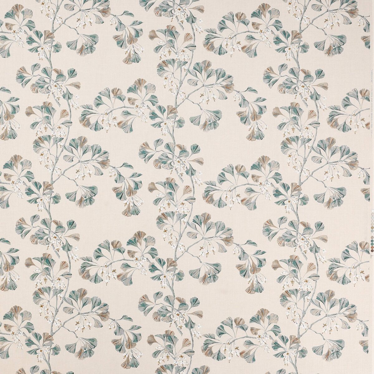blue botanical linen fabric from Colefax & Fowler