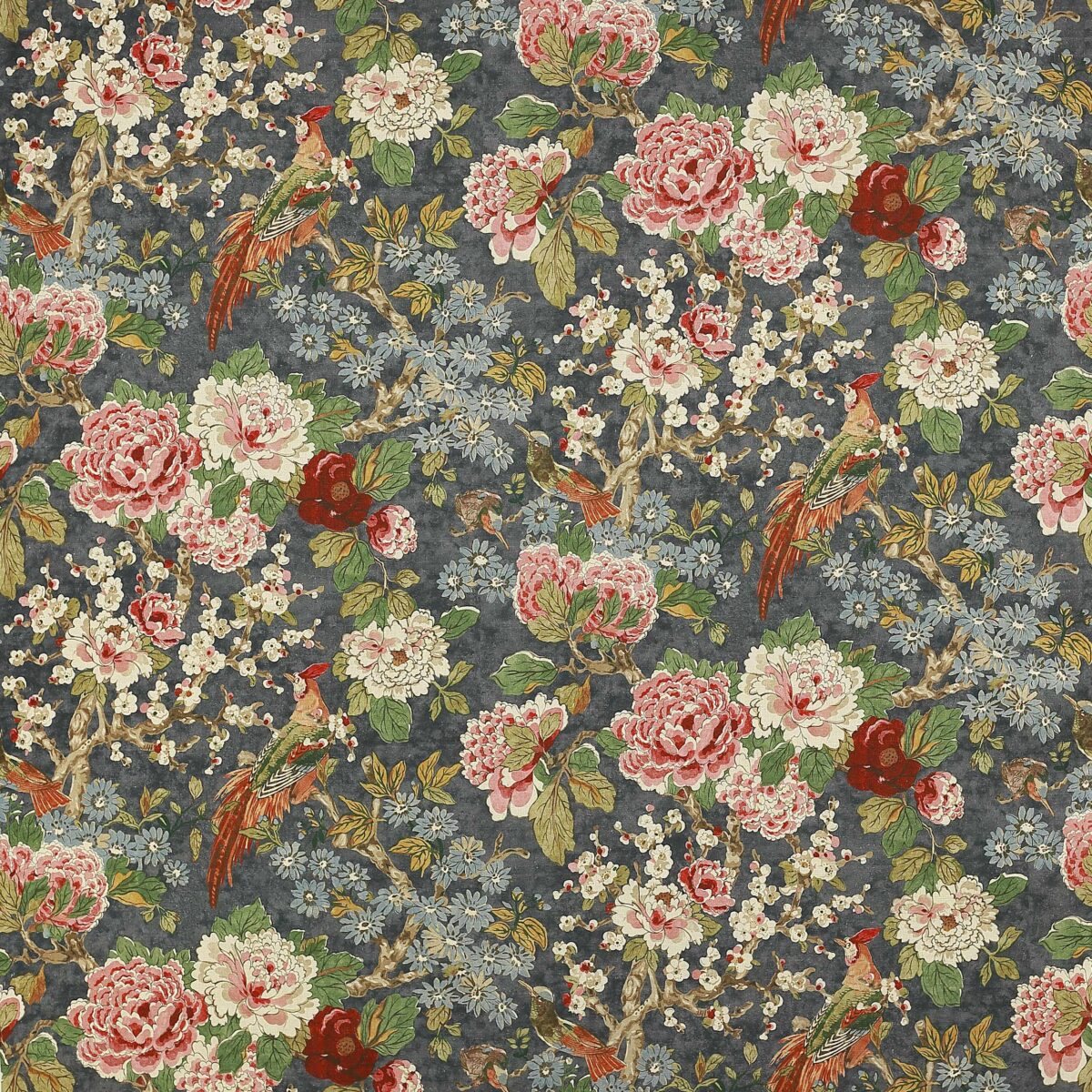 Jardine Fabric - Navy by multicolour botanical linen fabric from Colefax & Fowler
