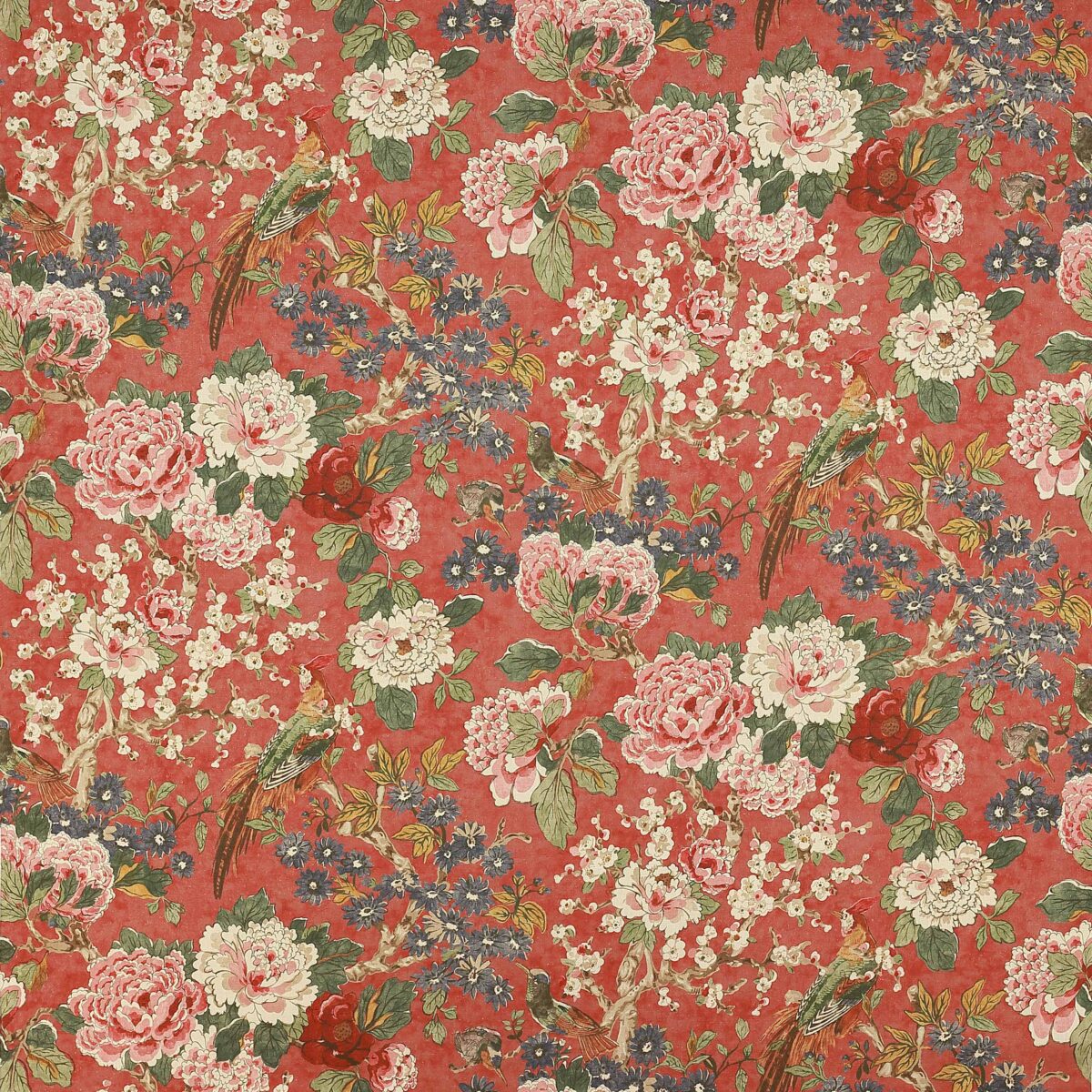 Jardine Fabric - Red by red botanical linen fabric from Colefax & Fowler