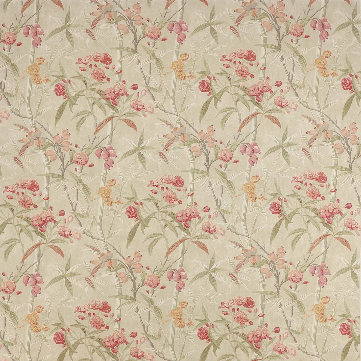 Oleander Fabric - Tomato / Green by green botanical linen fabric from Colefax & Fowler