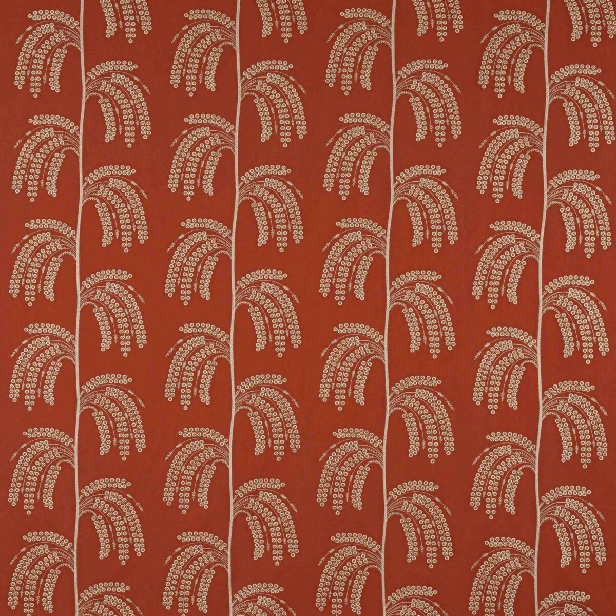 Helio Fabric - Paprika / Old Gold by orange botanical embroideried fabric from Jane Churchill