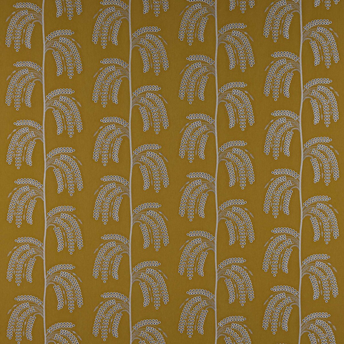 Helio Fabric - Ochre / Charcoal by yellow botanical embroideried fabric from Jane Churchill