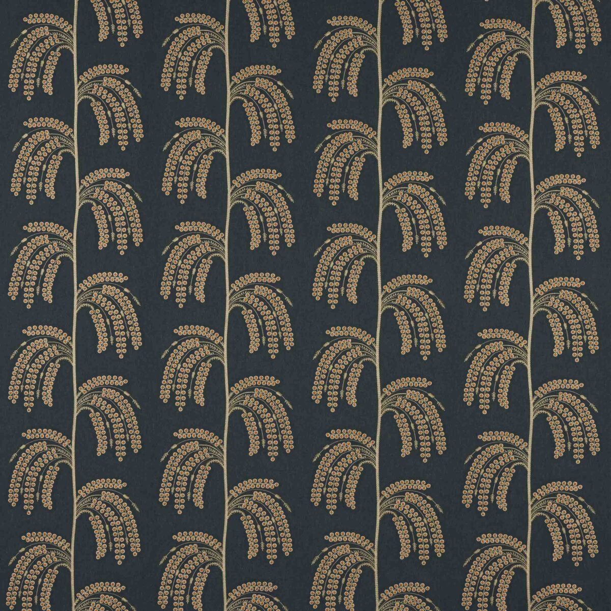 Helio Fabric - Indigo / Copper by blue botanical embroideried fabric from Jane Churchill