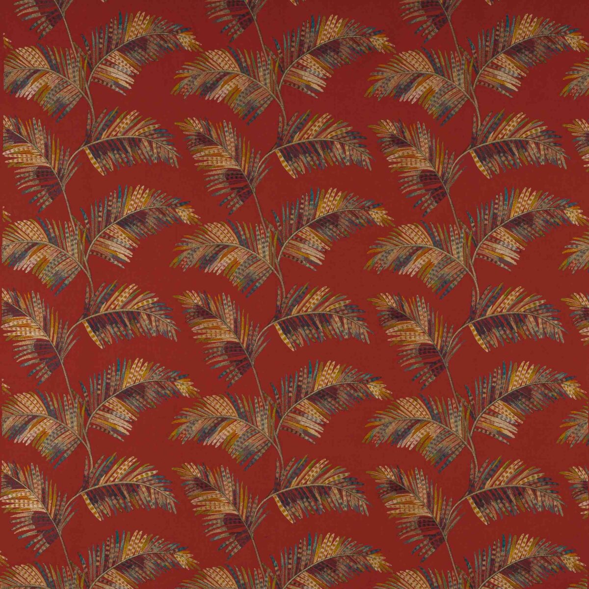 orange botanical embroideried fabric from Jane Churchill