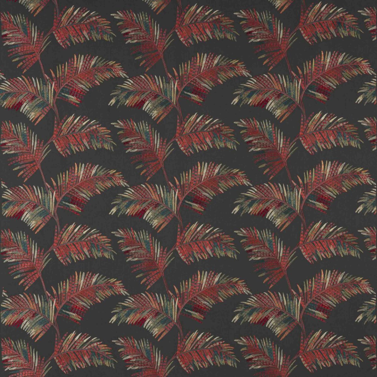 Mazari Palm Fabric - Midnight / Pink by blue botanical embroideried fabric from Jane Churchill