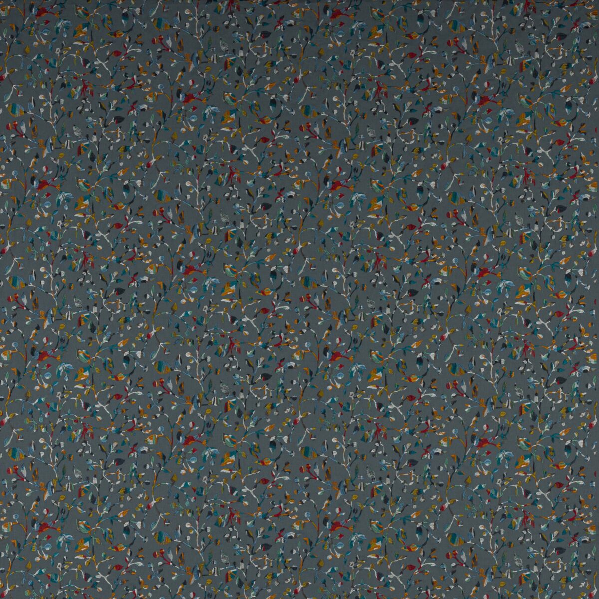 Tadorna Fabric - Slate by black-grey botanical embroideried fabric from Jane Churchill