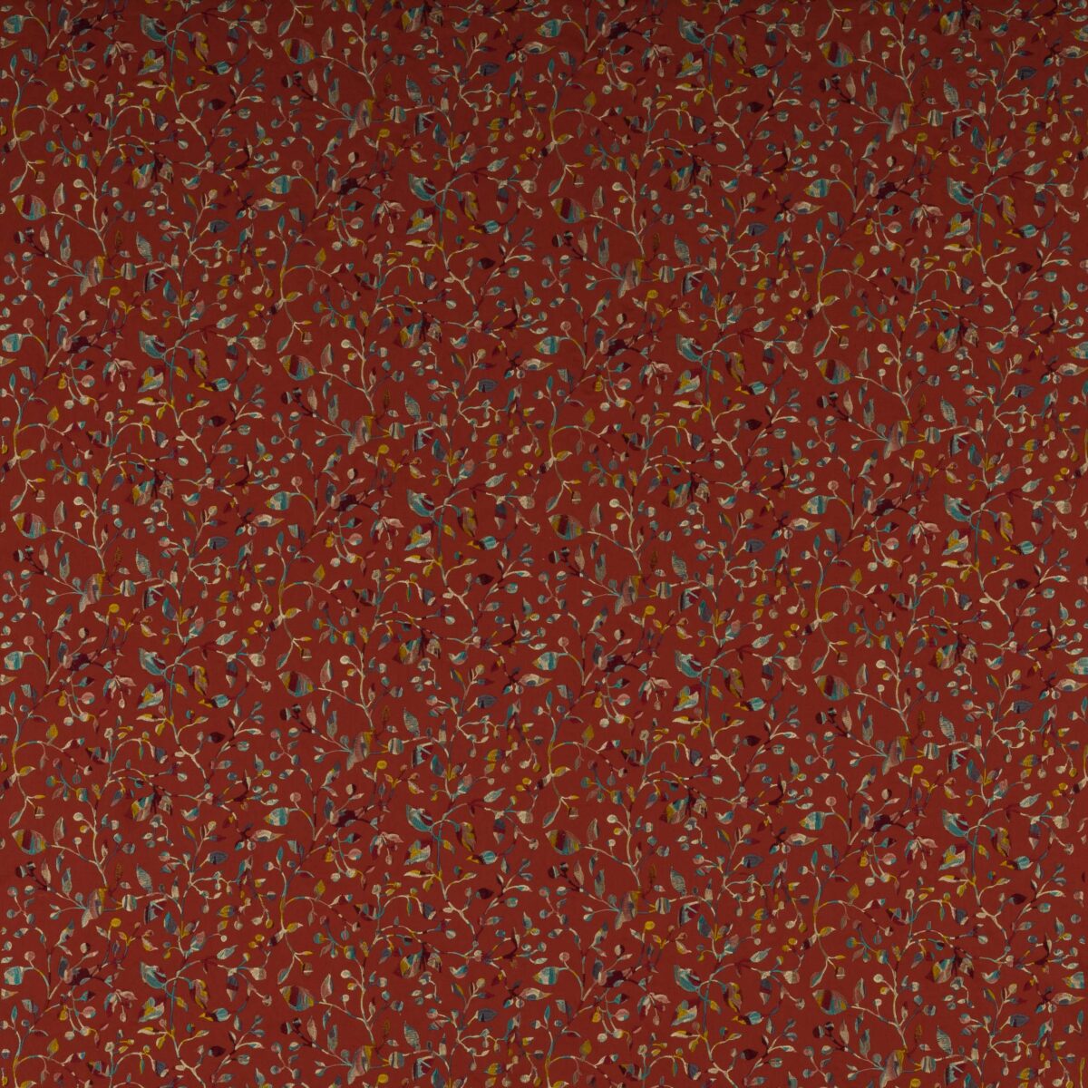 Tadorna Fabric - Red by red botanical embroideried fabric from Jane Churchill