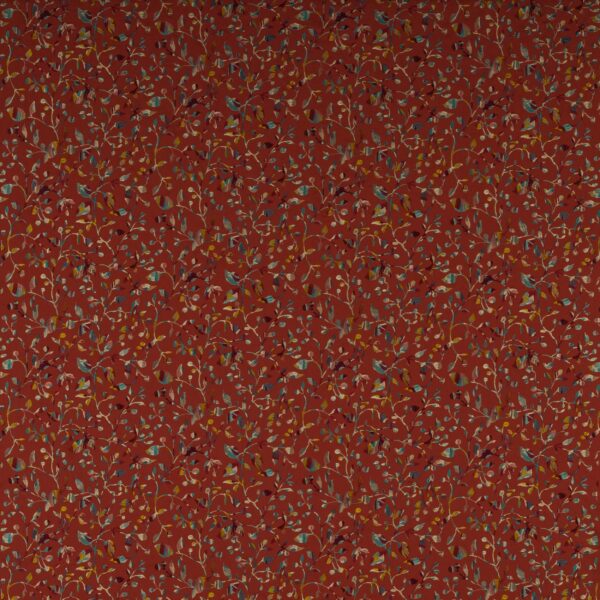 Tadorna Fabric - Red by red botanical embroideried fabric from Jane Churchill