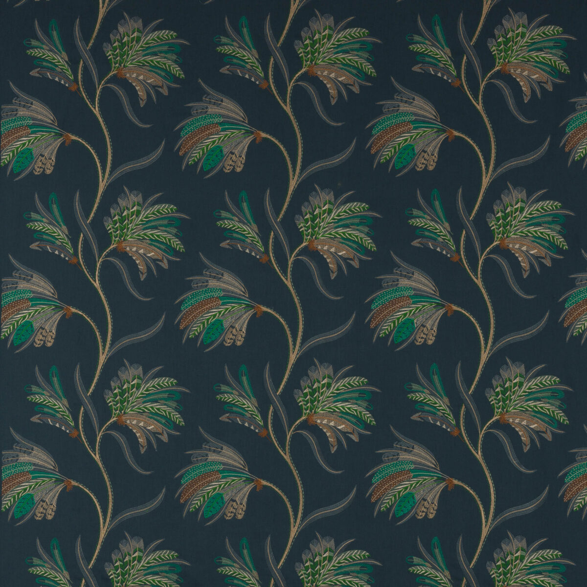 Plumera Fabric - Indigo by blue botanical embroideried fabric from Jane Churchill