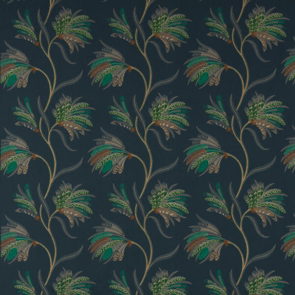 Plumera Fabric - Indigo by blue botanical embroideried fabric from Jane Churchill