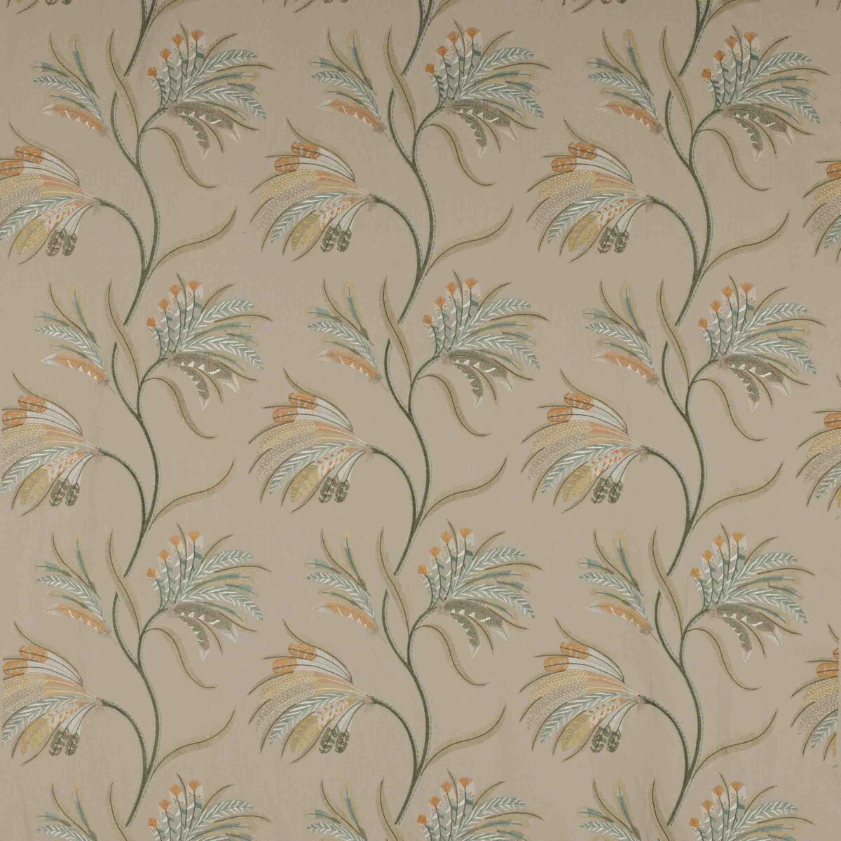 Plumera Fabric - Natural by neutral botanical embroideried fabric from Jane Churchill
