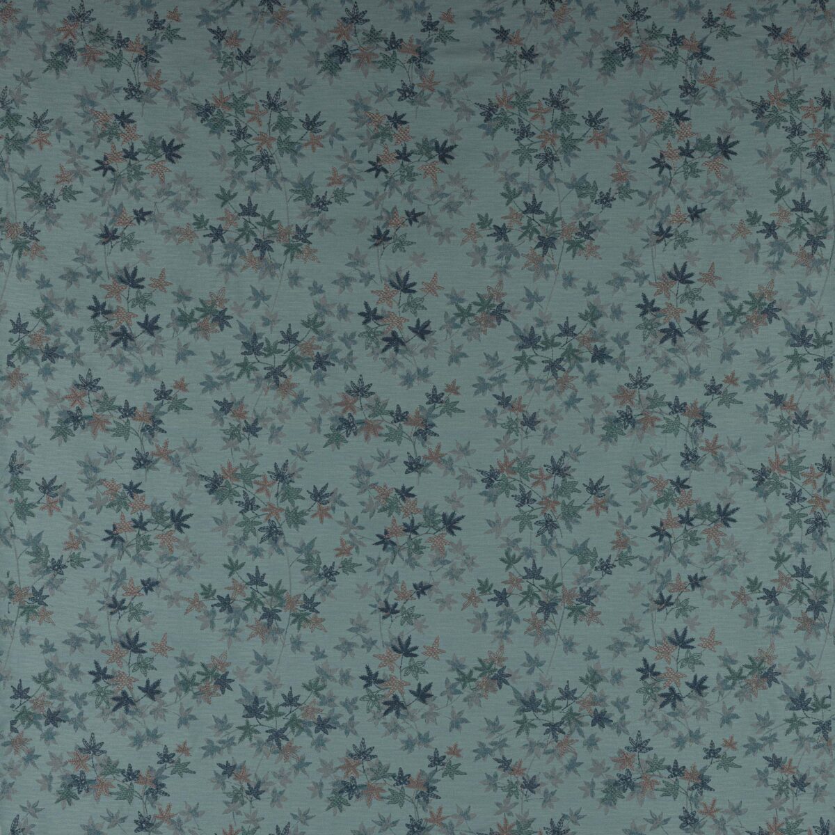 Acer Maple Fabric - Aqua by blue botanical embroideried fabric from Jane Churchill