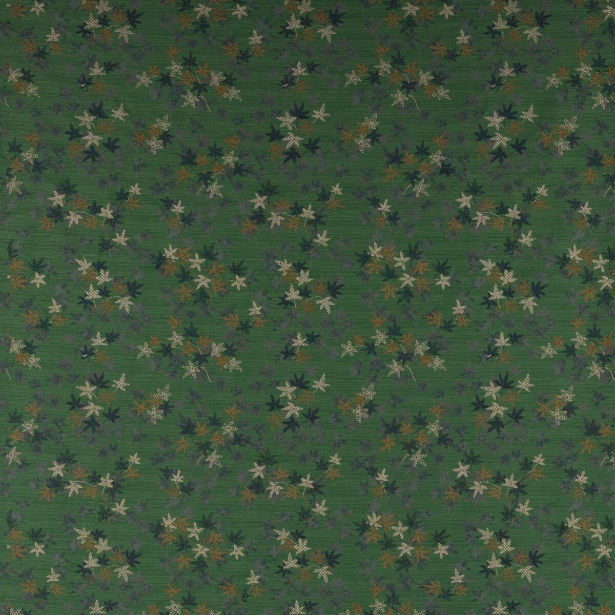 Acer Maple Fabric - Emerald by green botanical embroideried fabric from Jane Churchill