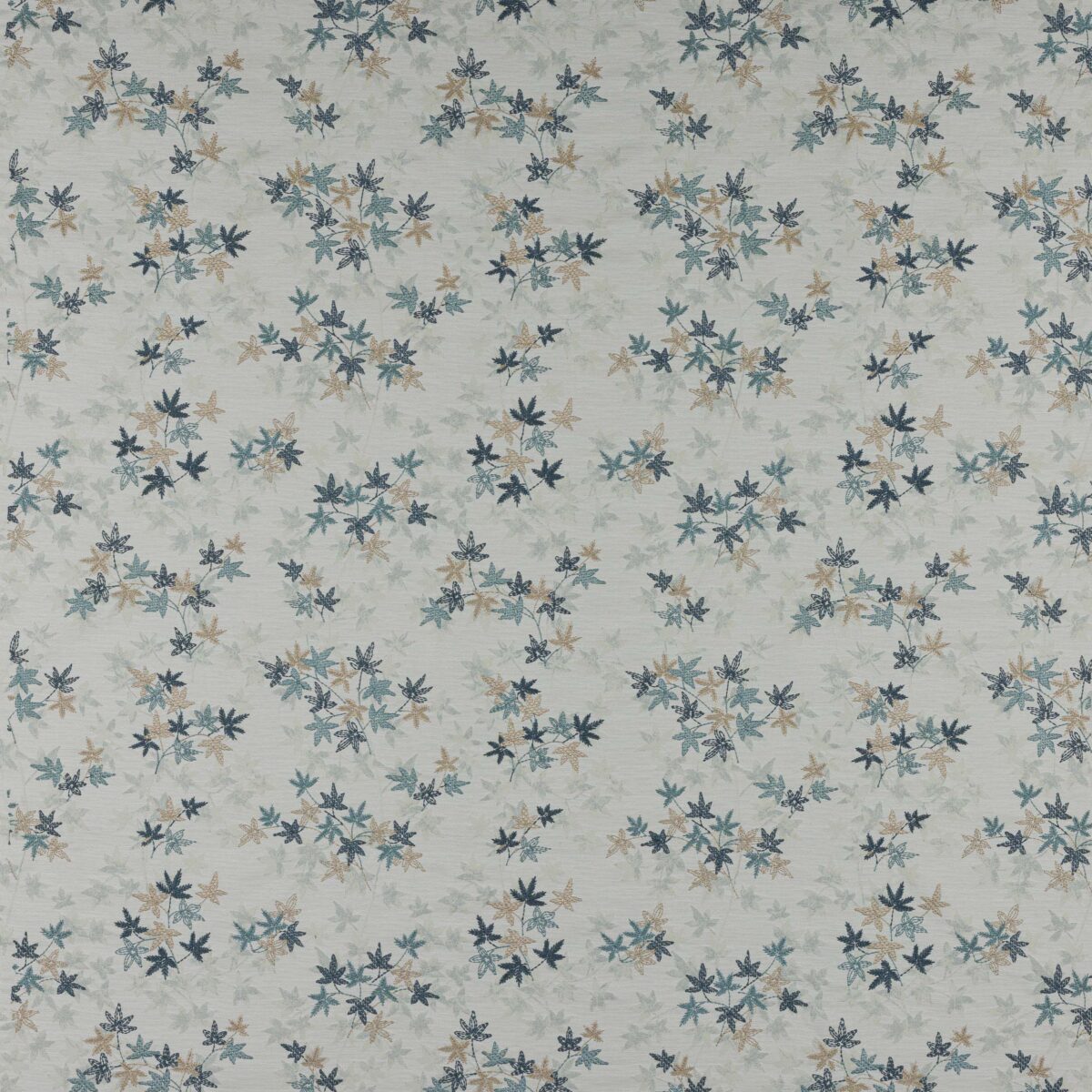Acer Maple Fabric - Ivory / Blue by blue botanical embroideried fabric from Jane Churchill