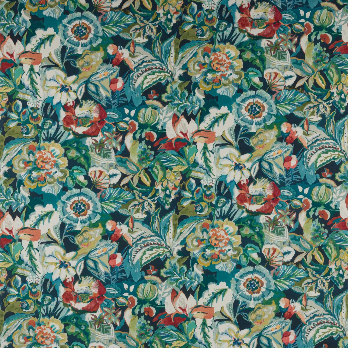 Rivera Fabric - Midnight by blue botanical printed fabric from Jane Churchill