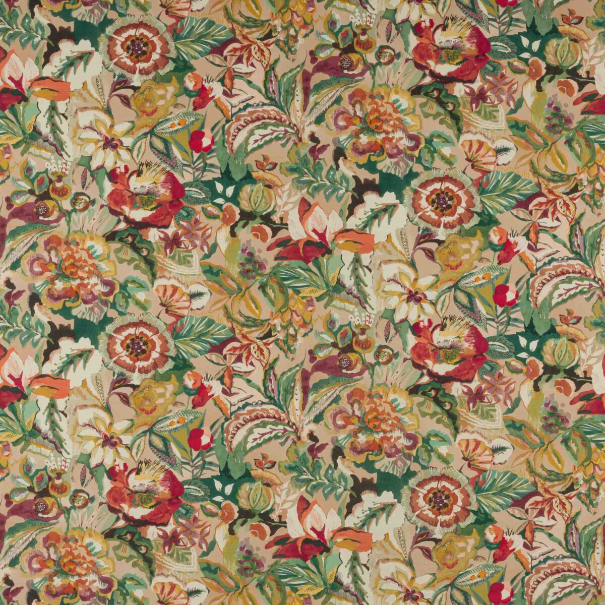 Rivera Fabric - Pink by multicolour botanical printed fabric from Jane Churchill