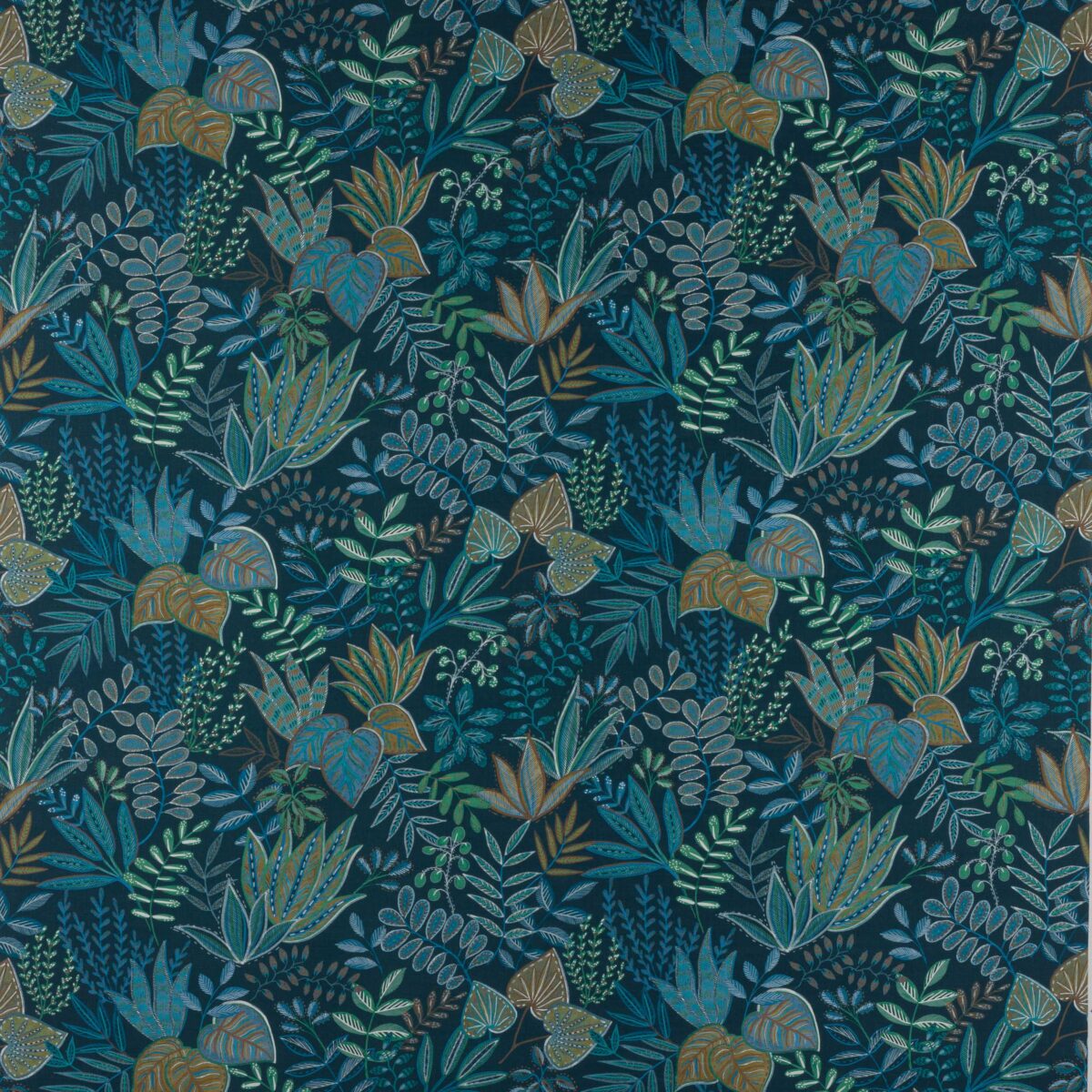 Evangeline Fabric - Midnight by blue botanical printed fabric from Jane Churchill