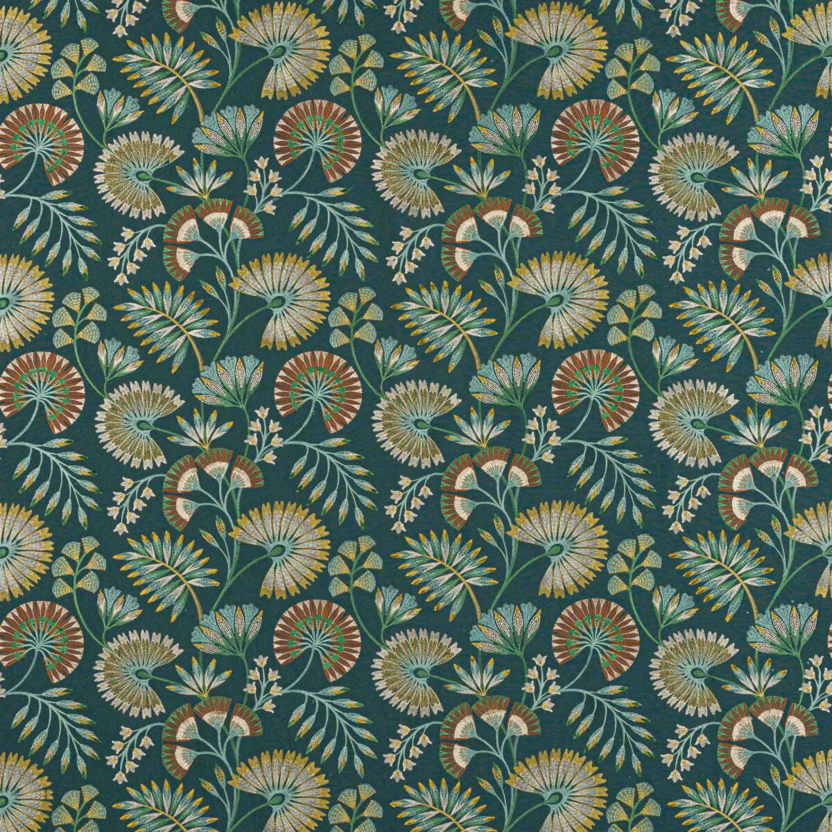 green botanical embroideried fabric from Jane Churchill