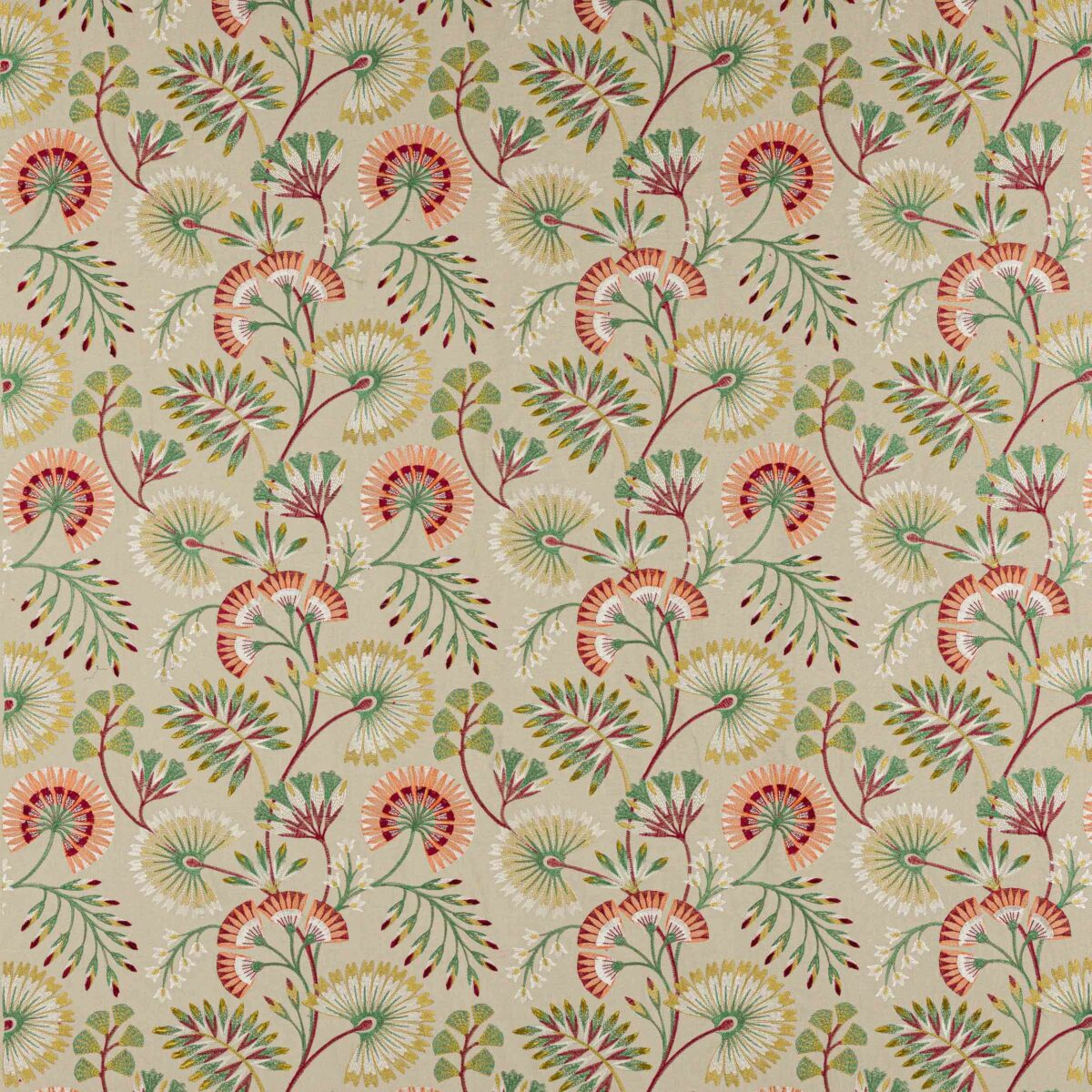 Chiana Fabric - Red / Green by red botanical embroideried fabric from Jane Churchill