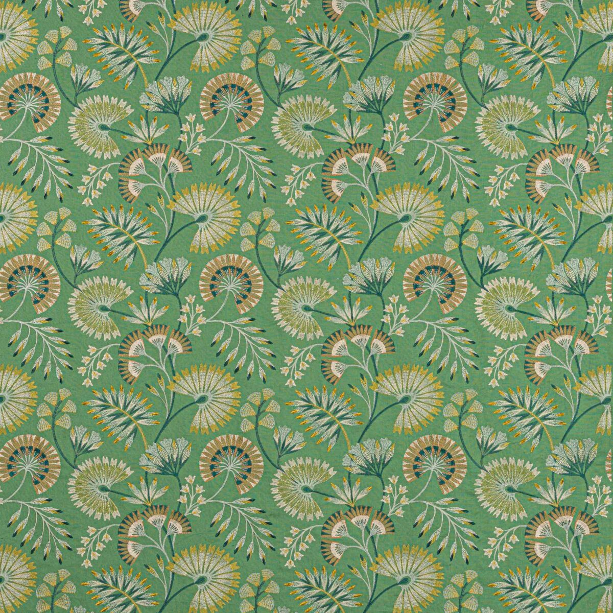 green botanical embroideried fabric from Jane Churchill