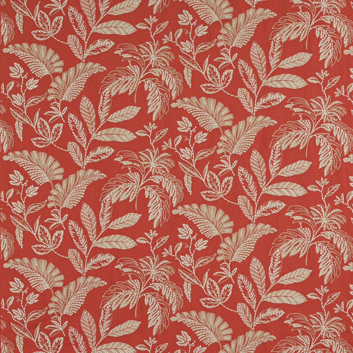 red botanical embroideried fabric from Jane Churchill