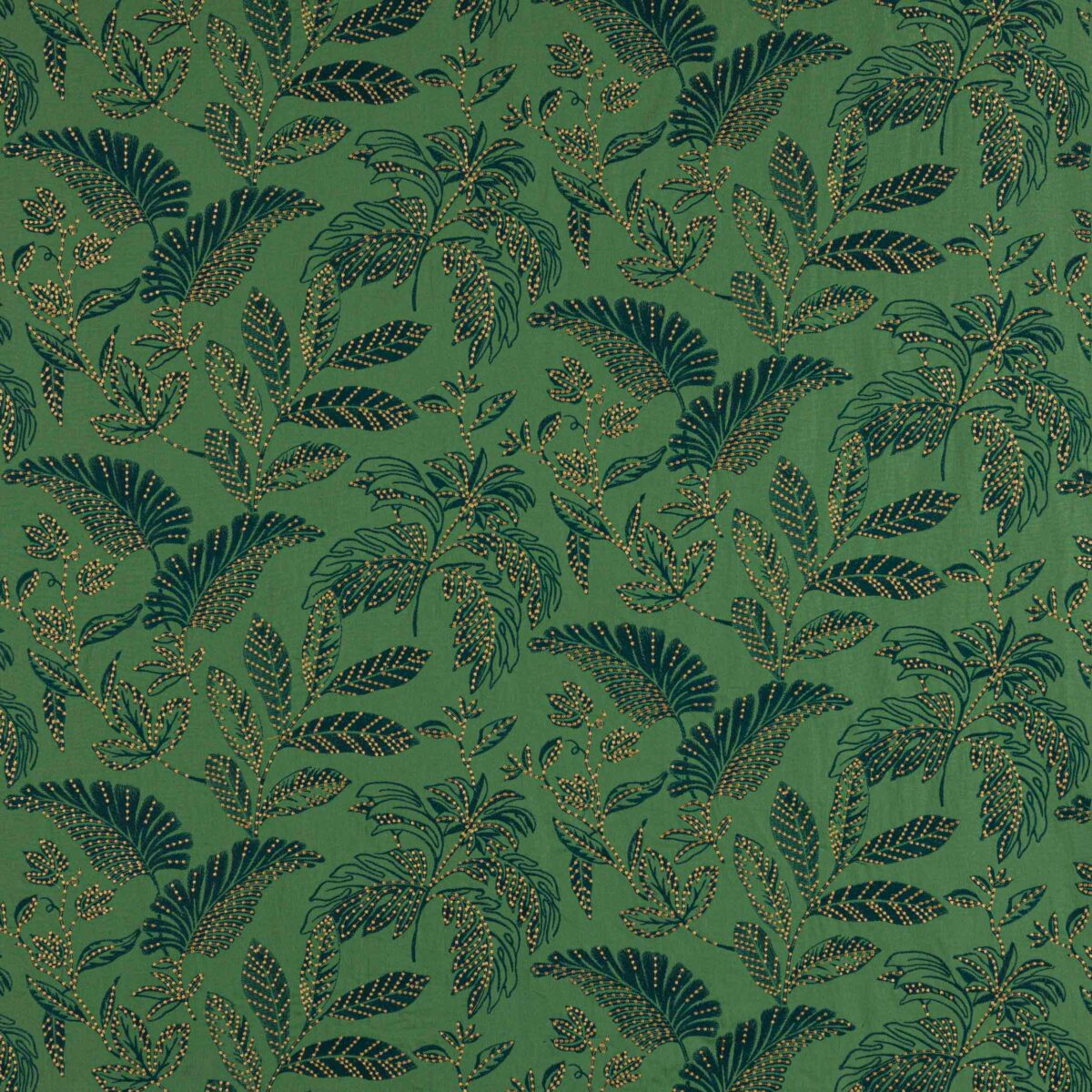 green botanical embroideried fabric from Jane Churchill