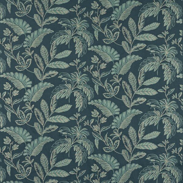 Nemus Fabric - Indigo by blue botanical embroideried fabric from Jane Churchill
