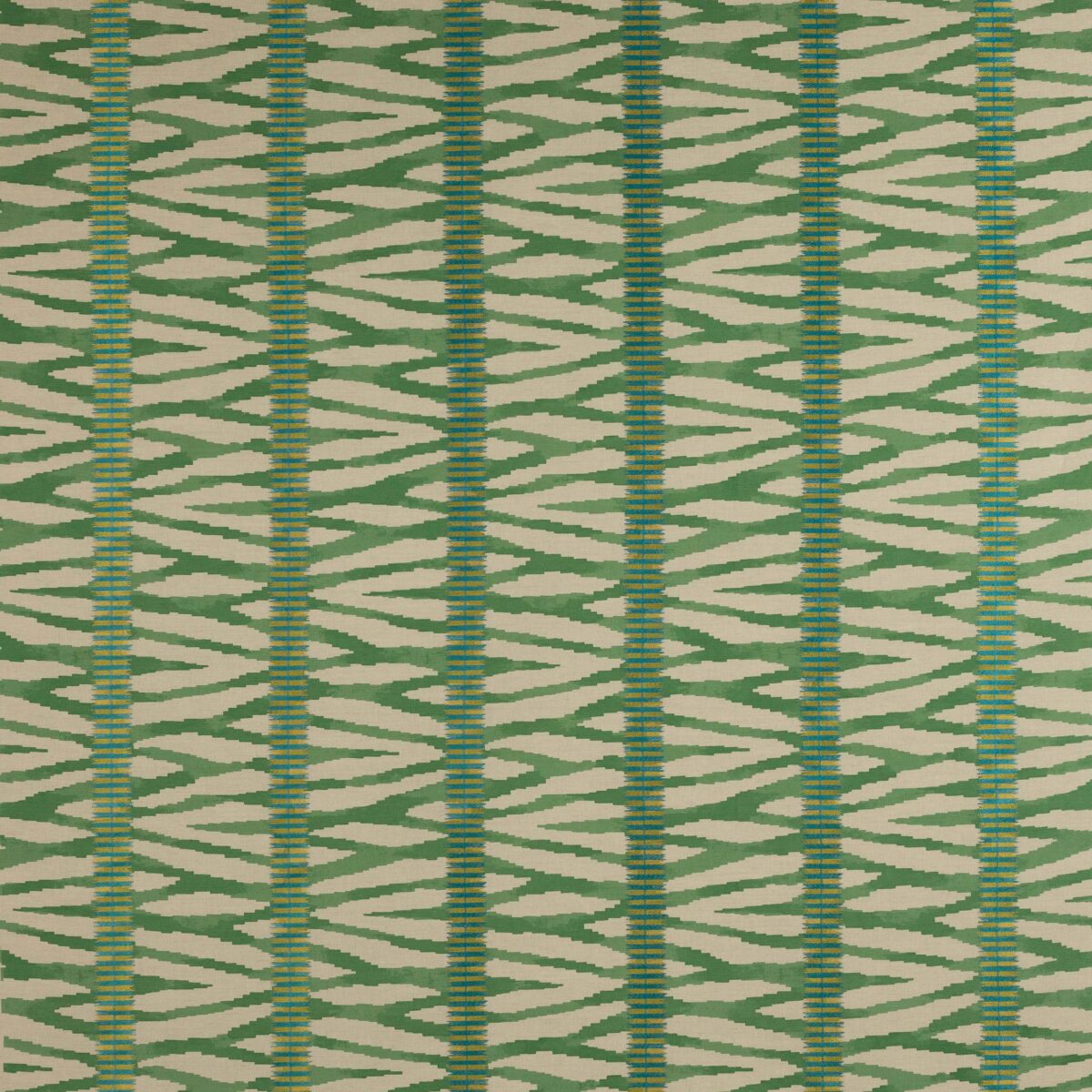 Wilder Fabric - Green by green striped embroideried fabric from Jane Churchill