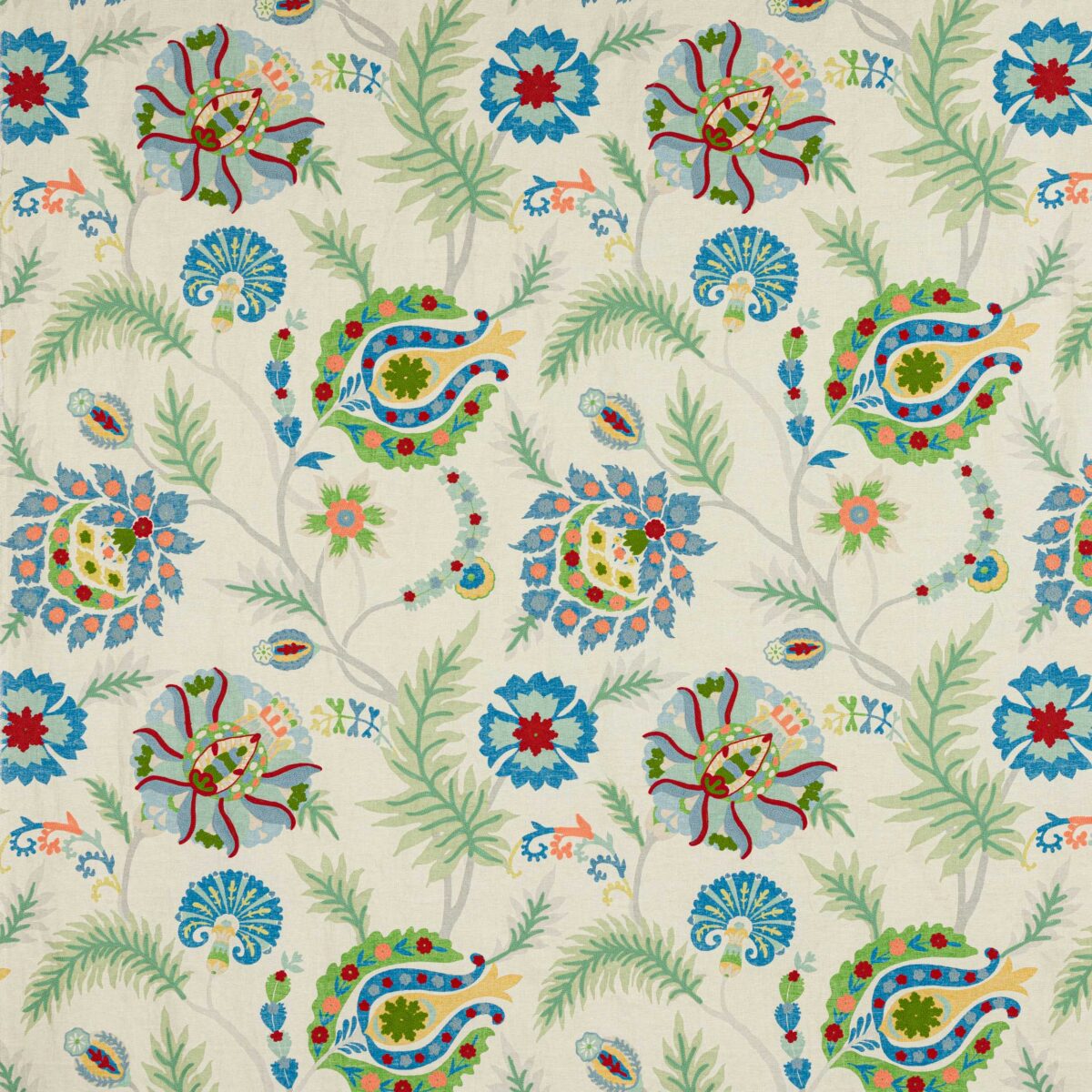 green botanical embroideried fabric from Jane Churchill