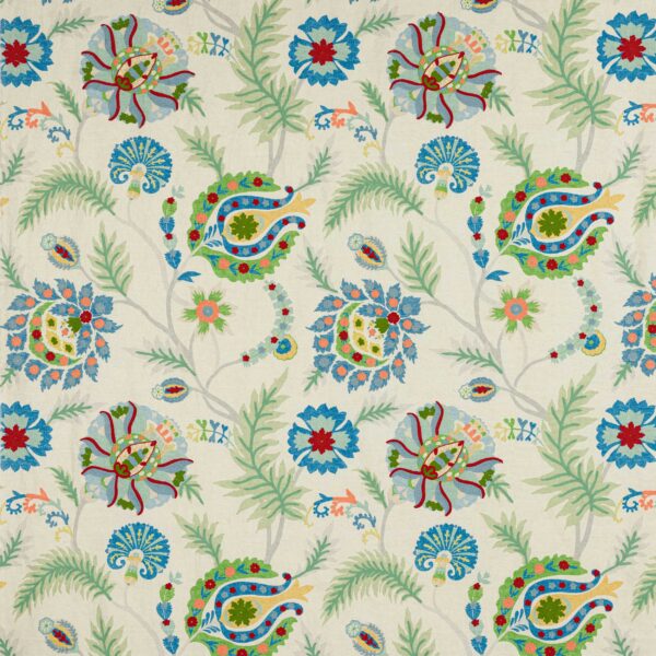 Bukhara Fabric - Green / Multi by green botanical embroideried fabric from Jane Churchill