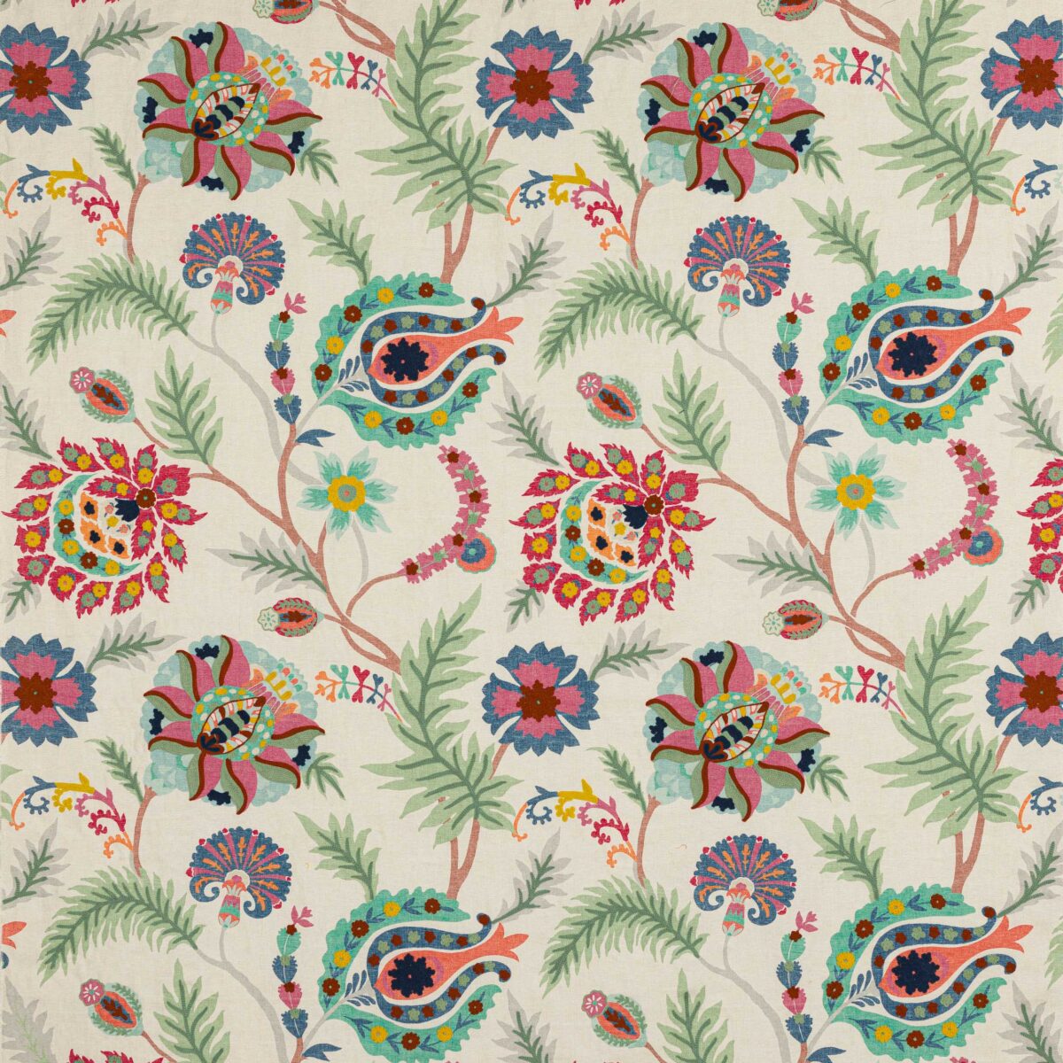 Bukhara Fabric - Pink / Navy by pink botanical embroideried fabric from Jane Churchill