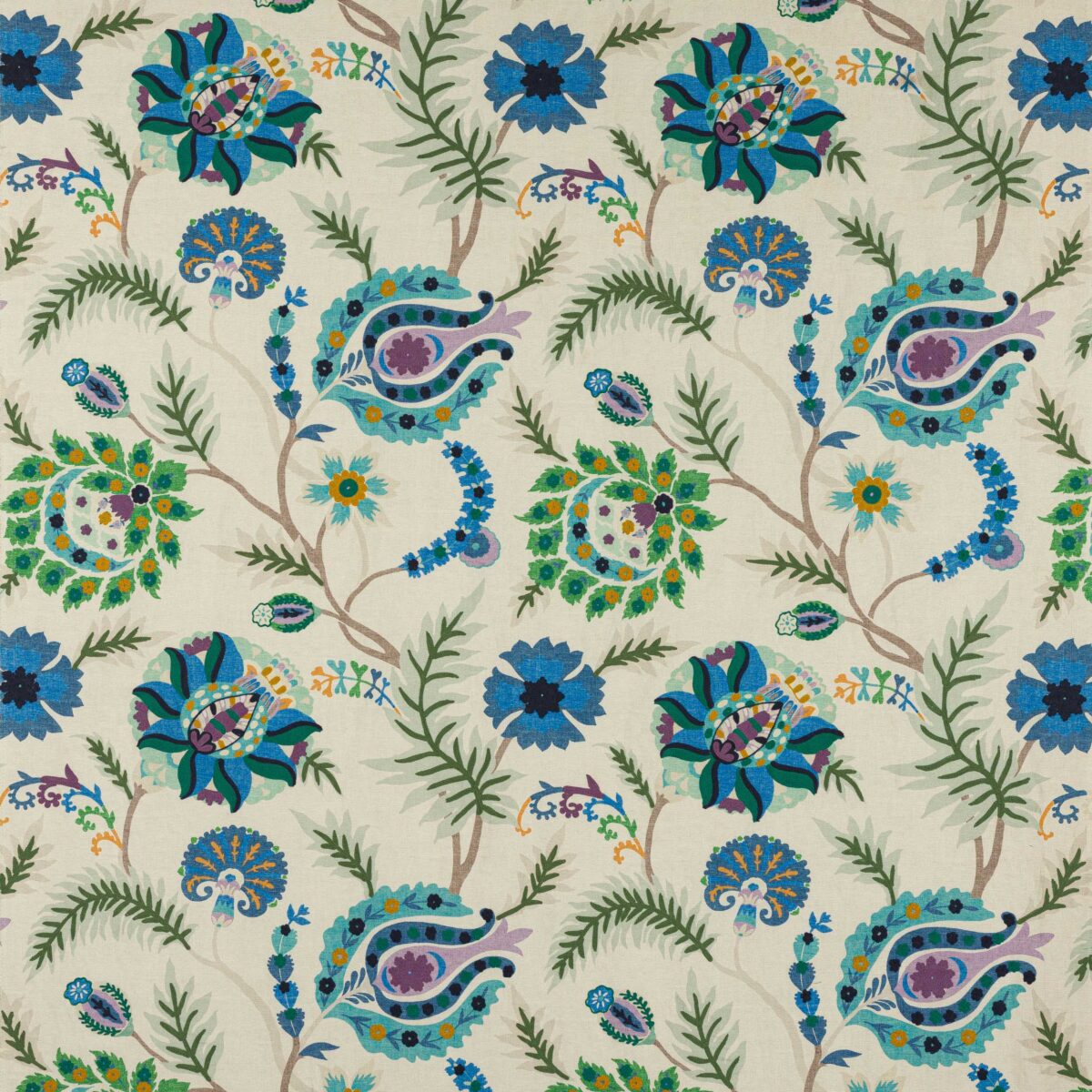 blue botanical embroideried fabric from Jane Churchill