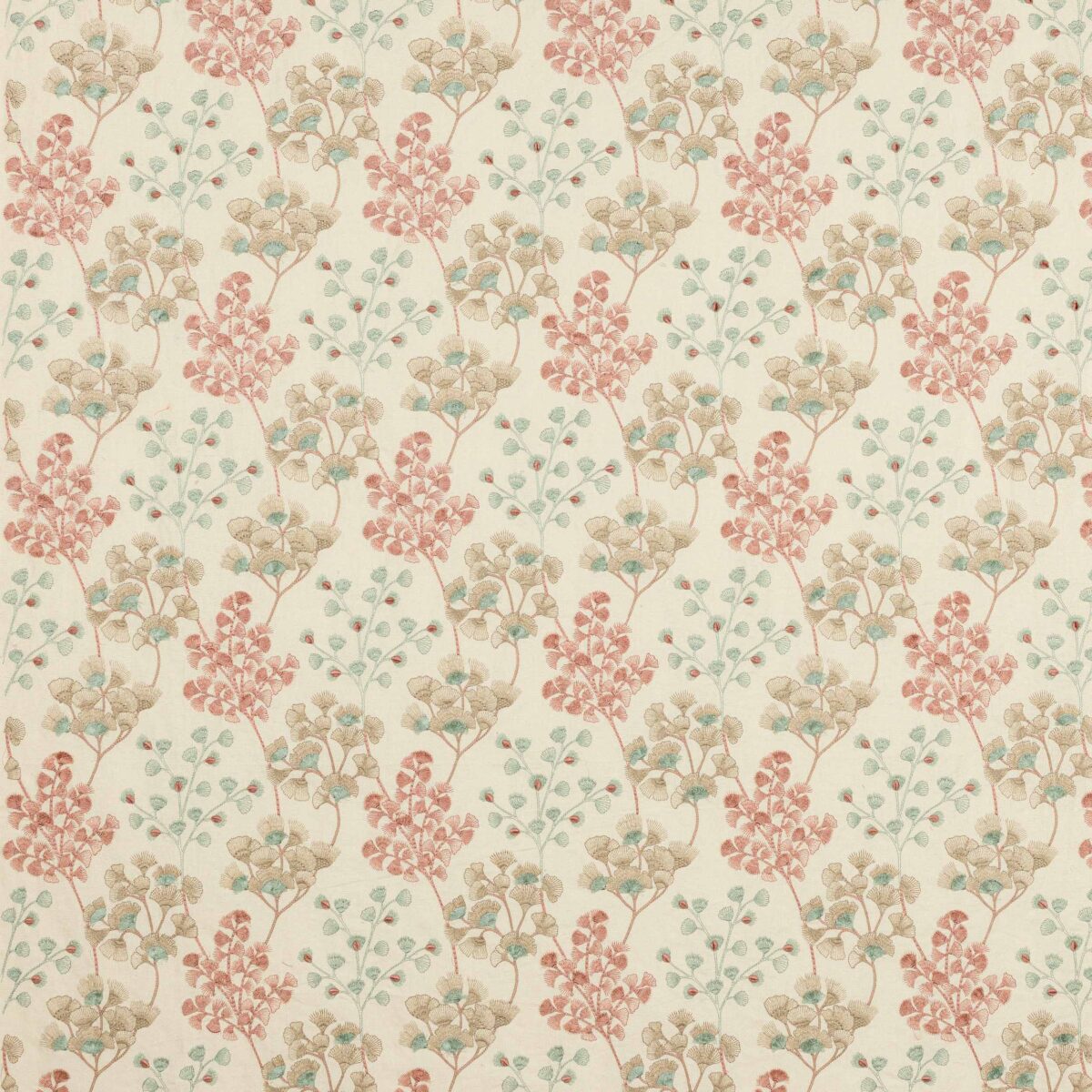 pink botanical embroideried fabric from Jane Churchill