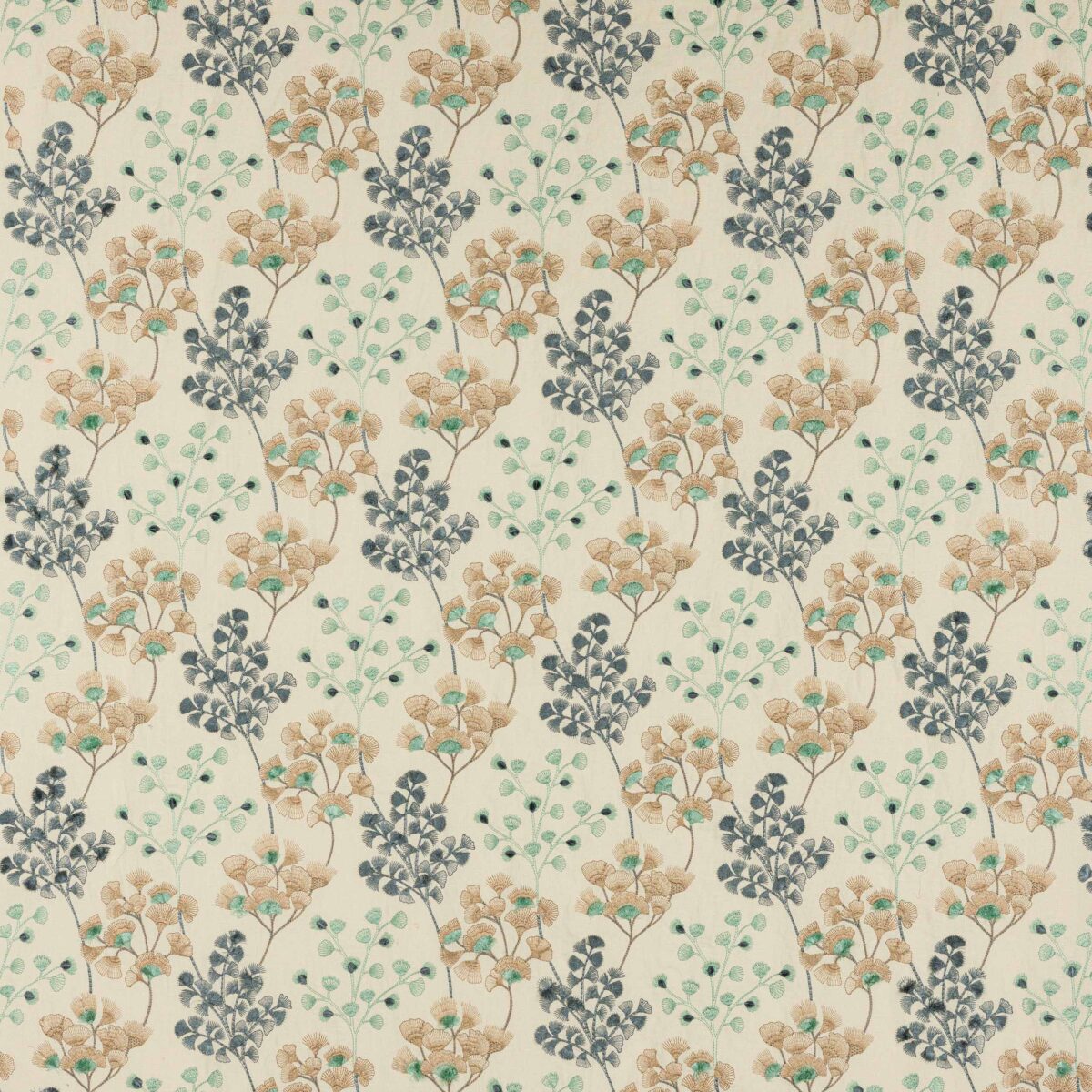 blue botanical embroideried fabric from Jane Churchill