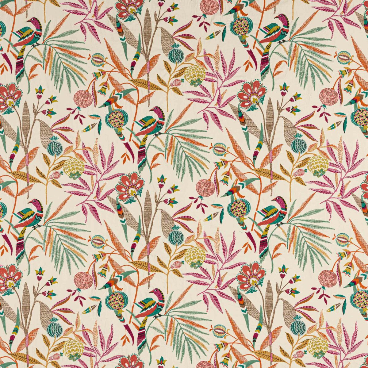 multicolour animal embroideried fabric from Jane Churchill