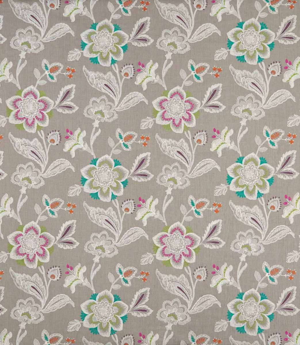 brown botanical embroideried fabric from Osborne & Little