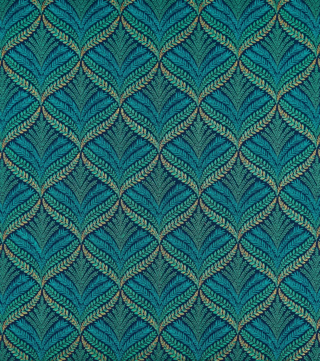 Sotherton Fabric - Navy / Turquoise by green botanical embroideried fabric from Osborne & Little