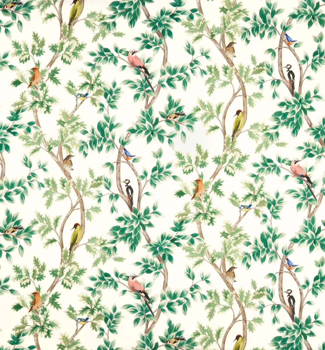Netherfield Fabric - Ivory / Leaf by green botanical printed fabric from Osborne & Little