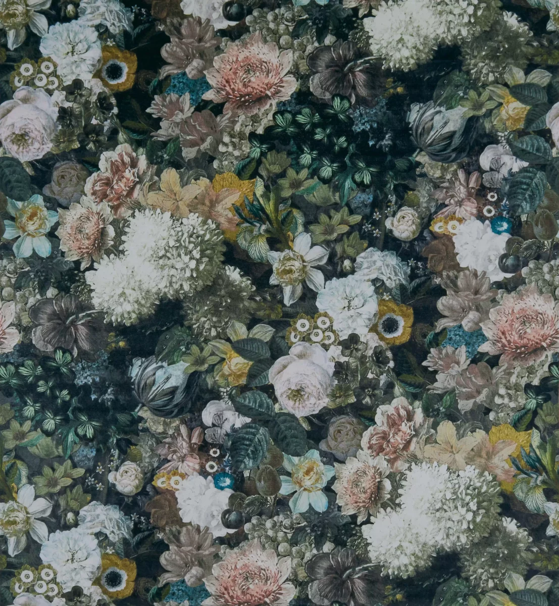 Fullerton Fabric - Ivory /Blush by blue botanical velvet-chenille fabric from Osborne & Little