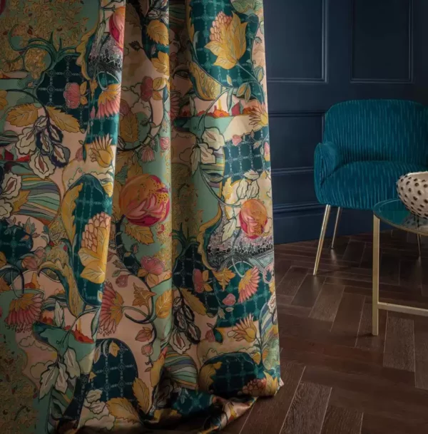 Hartfield Fabric - Teal / Gold from