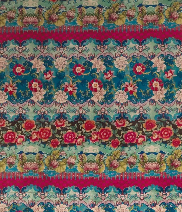 Torcello Fabric - Raspberry / Peacock / Mint by multicolour botanical printed fabric from Osborne & Little