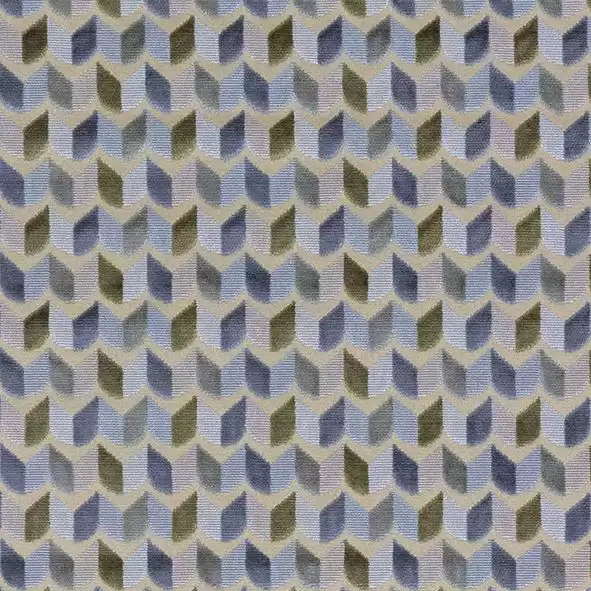 Basie Fabric - Ice / Steel Blue / Taupe / Zinc by neutral geometric velvet-chenille fabric from Osborne & Little