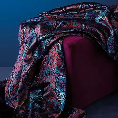 Iolanthe Fabric - Aubergine / Coral by Iolanthe Fabric - Aubergine / Coral from