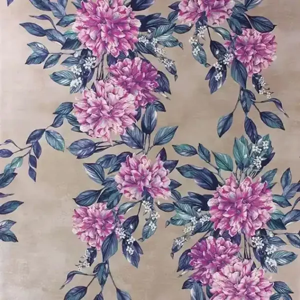 Rhodora Wallpaper - Magenta / Petrol by blue botanical wallpaper from osborne & little