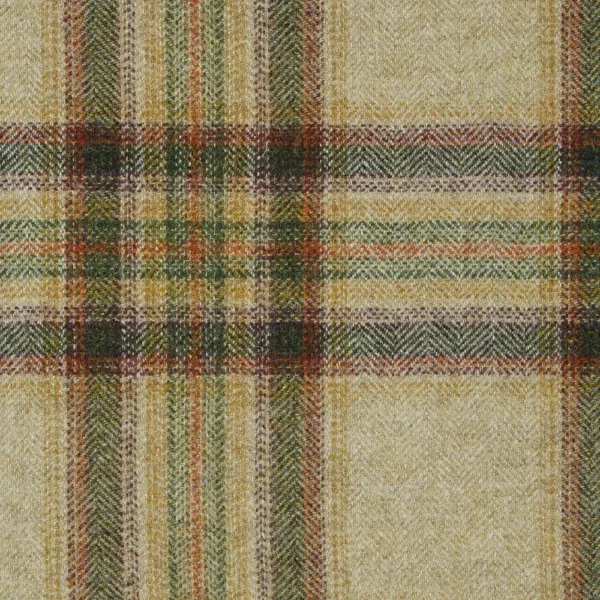 Wentworth Check Fabric - Natural / Olive by green checked woolen fabric from Abraham Moon & Sons