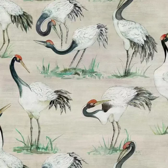 Cranes Wallpaper - Linen swatch
