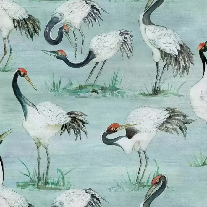 Cranes Wallpaper - Aqua swatch